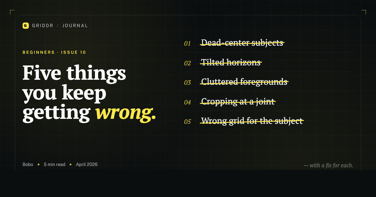 Bold typographic cover with five numbered errors stacked, each crossed out in yellow.