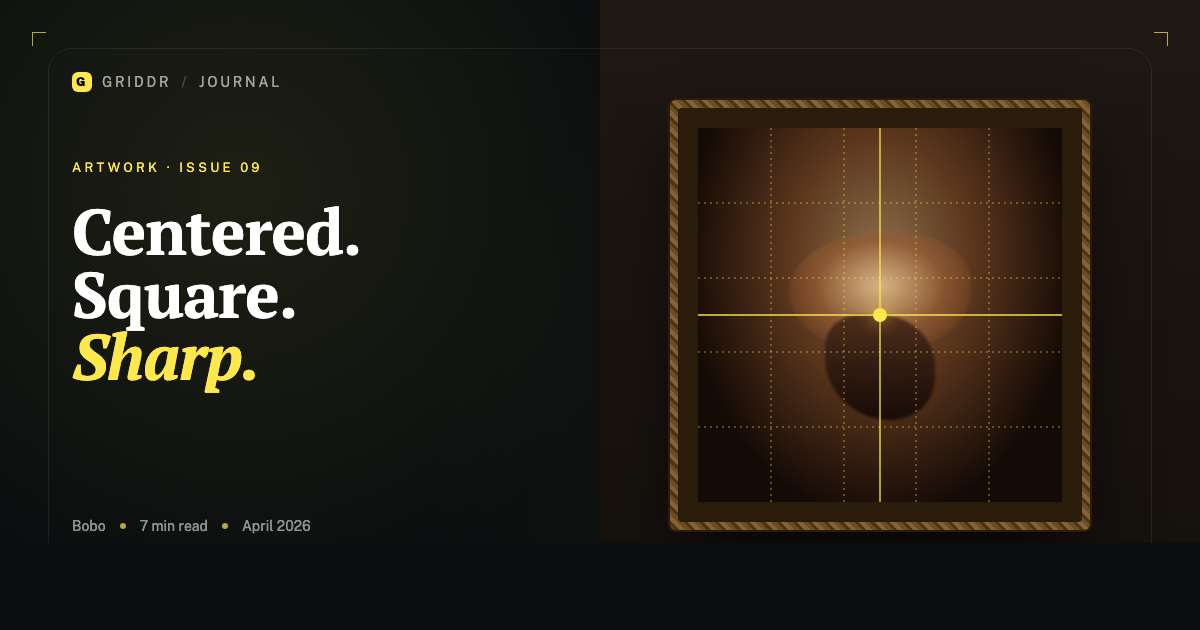 An ornate framed painting on a gallery wall with a center-cross grid overlay marking its exact center.